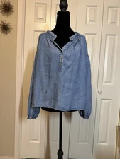 JANE & DELANCEY Women's Blue Soft Lyocell Denim Button Down Blouse
