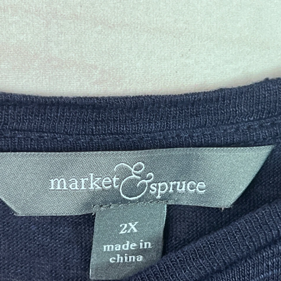 Market & Spruce Top Womens 2X Blue Linen T-Shirt Crochet Sleeve Solid Tunic Knit - Image 4 of 4