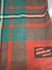Vintage 100% Wool Tartan Check Plaid Picnic Blanket Rug Donneville Red Green