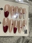 Medium Almond Press-On Floral Nails with Burgundy French Tips, Cat-Eye — photo 4