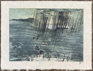 Horst Janssen landscape etching on Japanese laid paper autographed