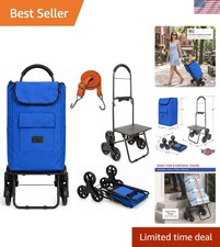 Blue Stair-Climbing Shopping Cart - 220lbs Capacity, Foldable Water-Resistant