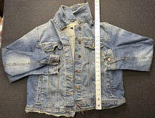 Womens Cropped Denim Jacket Large Light Wash Distressed Raw Hem Casual