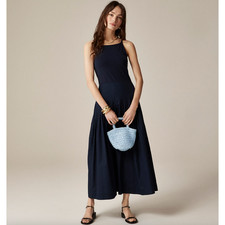 J.Crew Pintuck Mixy Dress Stretch Cotton Midi A line Minimalist Navy Small NWT