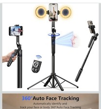 Auto Face Tracking Selfie Stick Tripod with Light 70.9" Phone Camera Tripod