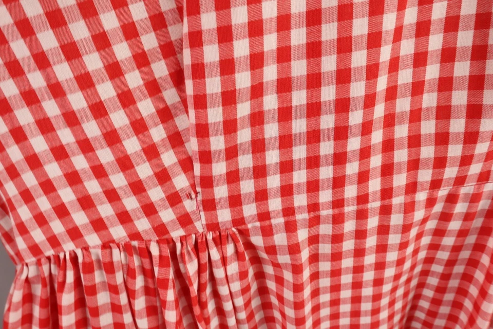 Maxi Vestido Largo Rojo De Colección Años 70 Para Mujer 16 XL Cottage Core Pradera Encaje Guinga Foto 4 de 4