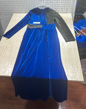 Girls Size L Blue/Silver Velvet Colorblock Glitter Ice Skating Dress Zip