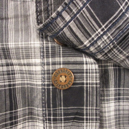 Carhartt Shirt Mens Large Pearl Snap Gray Black Plaid Woven 98 cotton 2% elastan - Picture 7 of 11