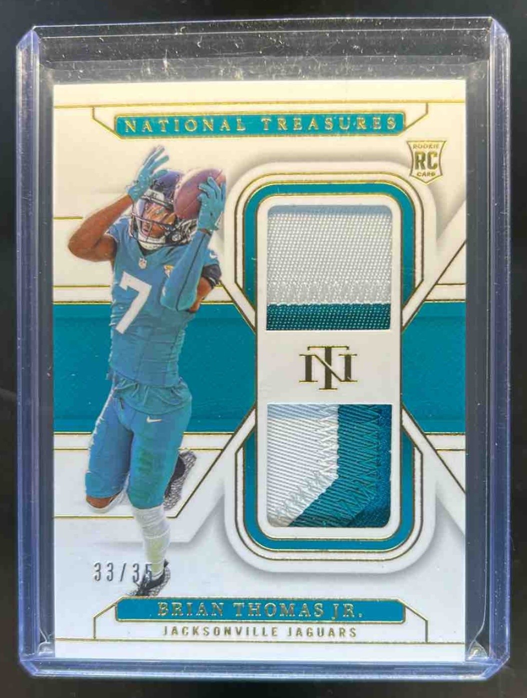2024 National Treasures Brian Thomas Jr. Rookie Dual Patch Gold #33/35 Jaguars
