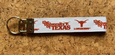 UNIVERSITY OF TEXAS LONGHORNS Key Fob,  Ribbon on Webbing, NEW *Made in USA*