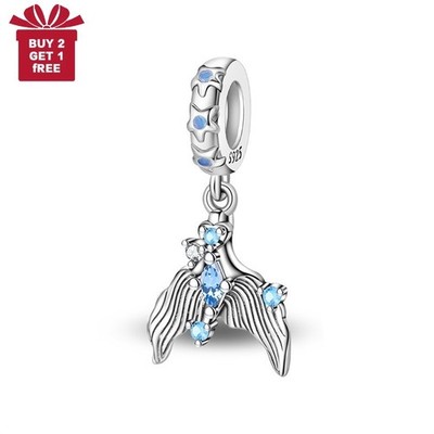 KUNSIR 925 Sterling Silver Mermaid Tail Dangle Charm For Bracelet DIY Charm Gift