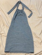 Gray Knit Halter Tie Sleeveless Short Mini Dress Solid Women's