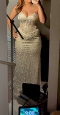 Special Day Gold Sequin Mesh Strapless Sweetheart Long Lined Gown Dress