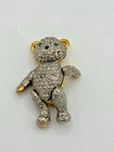 Vintage Teddy Bear Brooch Rhinestone Eyes Gold & Silver Tone Costume Jewelry