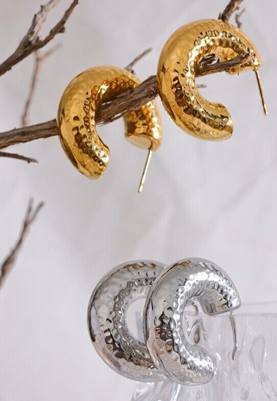 Hoop Earrings Thick Large Tube Silver Yellow Gold Plated Women Fashion Jewelry-image