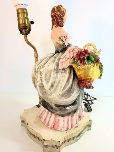 Carlo Mollica Capodimonte Porcelain Woman With Flowers Figural Lamp 1930 Signed - Picture 4 of 14