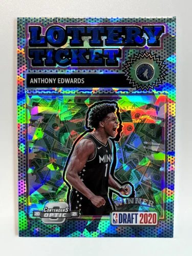 2020-21 Contenders Optic Anthony Edwards Lottery Ticket #1 Blue Ice Prizm RC AL