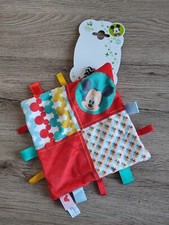 Doudou Mickey plat étiquette bleu rouge et multicolore DISNEY BABY jamais servi