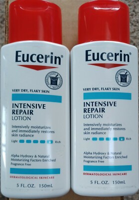 *NEW* LOT of 2 Eucerin Intensive Repair Lotion Fragrance Free Very Dry 5 oz Each