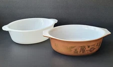 Lot of2 PYREX Early Americana VTG Golden Brown & White Fire King Casserole 1.5Qt