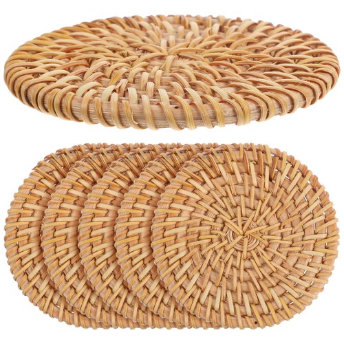 6 Pezzi Sottobicchieri in Rattan Tazza Tappetino Tappetino Tazza Intreccio Rattan - Foto 7 di 12