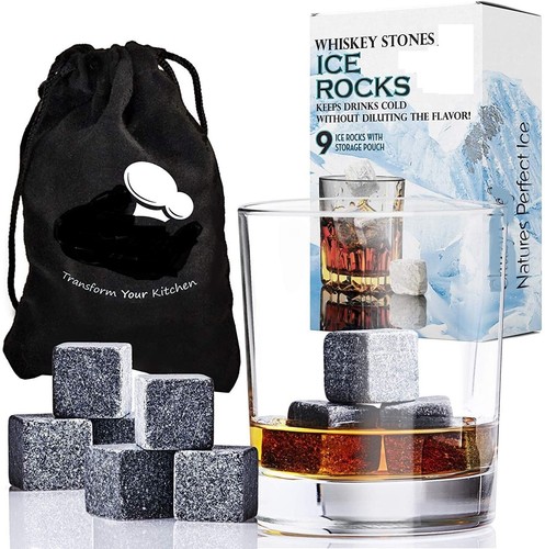 Luxury 9PCS Natural Whiskey Stones Set Chilling Ice Cubes w/Velvet Gift Pouch  - Bild 1 von 5