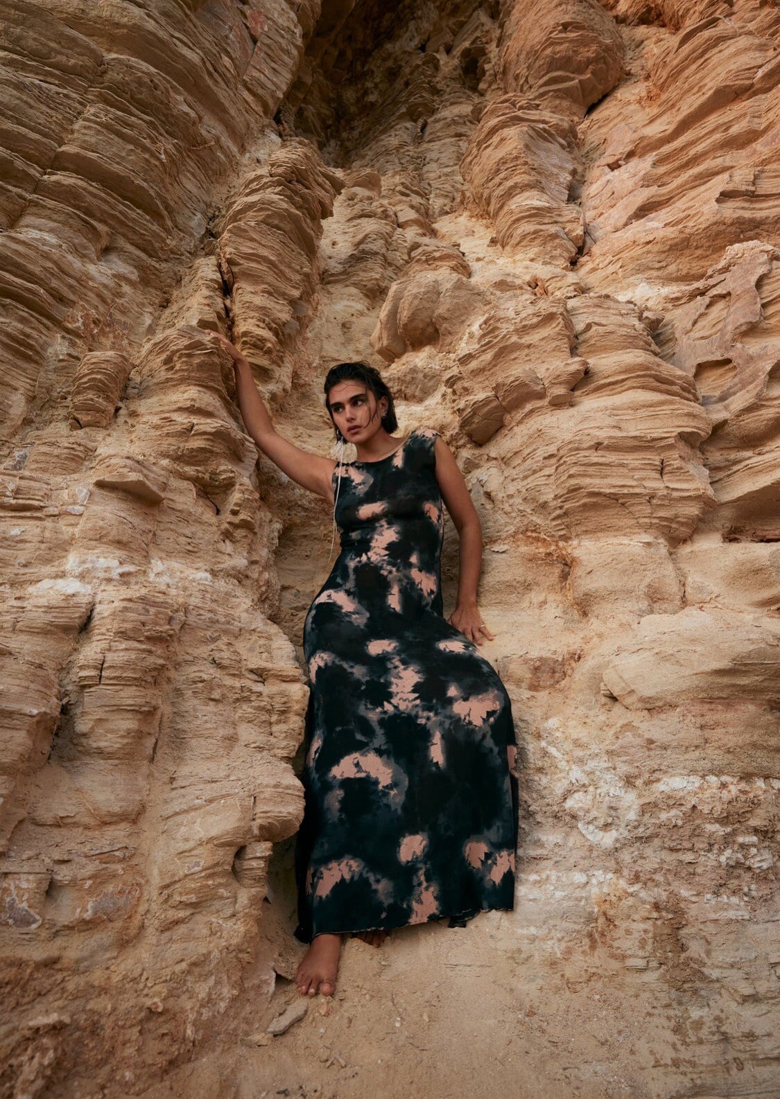 Riviera Sun Tie Dye Maxi Dress - Spaghetti Strap, Open Scoop Back, Rayon Challis (Black/White, X-Large)