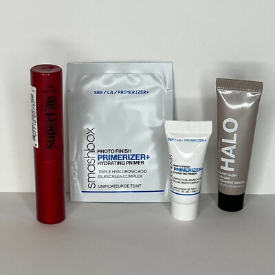 Smashbox Super Fan Mascara, Photo Finish Primer, Halo Tinted Moisturizer Mini