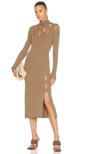 Dion Lee Slashed Ribbed Midi Dress Green Long Sleeve Party Event Designer XS