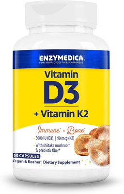 , Organic Vitamin D3+K2, 5,000 IU VIT D3 & 90 Mcg VIT K2 MK-7, with Shitake Mush