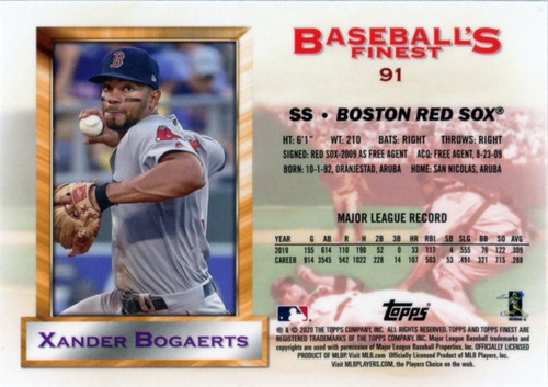 2020 Topps Finest Flashbacks All Stars Xander Bogaerts Boston Red Sox #91 MLB - Picture 2 of 2