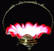 Arts Crafts Glass Centrepiece Britannia Silver Plate  Meriden Bowl w26cm c1900