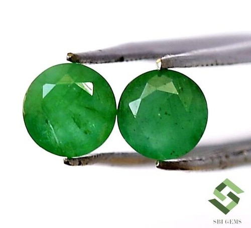 5 mm Certified Natural Emerald Round Cut Pair 0.90 CTS Unheated Loose Gemstones - Picture 2 of 6