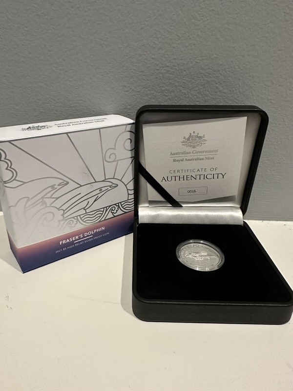 2021 Australia $5 High Relief Silver Proof Coin - Fraser's Dolphin -  Very Rare