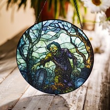 Handcrafted Halloween Suncatcher, Spooky Stained Glass Window Decor, HLW004