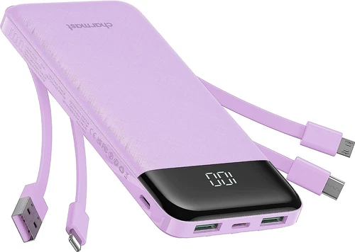 Charmast Power Bank with Built in Cables,10000Mah USB C Battery Pack 6 Outputs 3