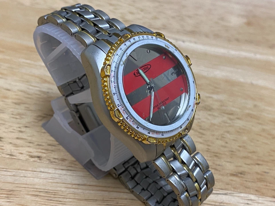 Reloj de cuarzo analógico Marco Max para hombre doble tono bisel giratorio Japón Move ~ Nuevo Batte Foto 3 de 4