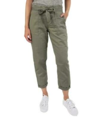 Vanilla Star Pasture Juniors' Green Tie-Front Cuffed Utility Pants 3 5 7 9 NWT