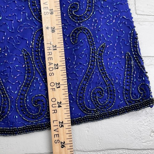 Stenay Top Women Large Royal Blue Black All Over Embroidery Bead Formal Silk - Picture 10 of 11