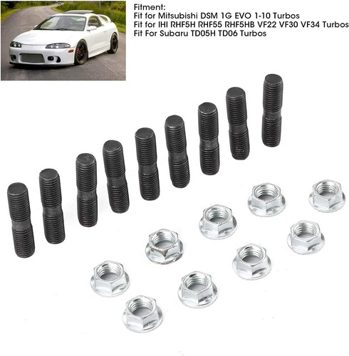 9Pcs M10x1.25 Turbo Studs and Lock Nuts Kit For EVO1~10 Subaru TD05H TD06 Turbos - Picture 5 of 9