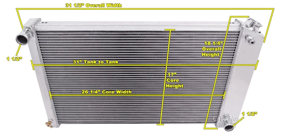 RADIADOR DE ALUMINIO CHAMPION 3 FILAS CHEVY CAMARO 1970-1981 MUCHOS COCHES GM NÚCLEO 26" Foto 3 de 3