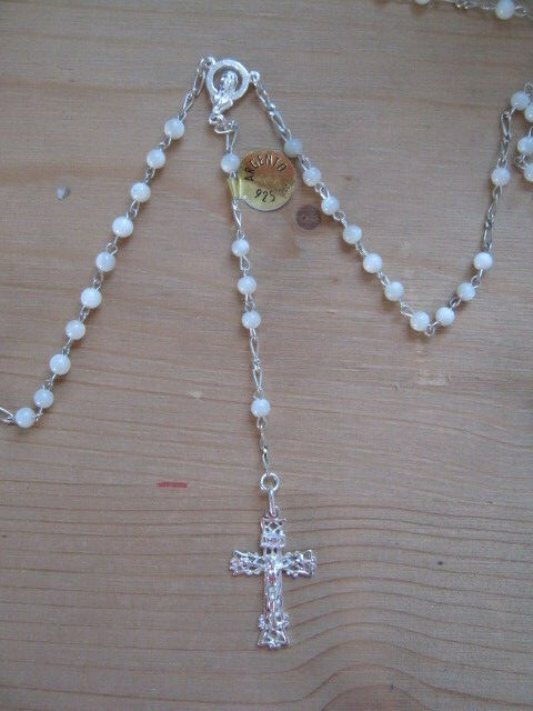 Rosenkranz , echt Silber, mit Perlmutt Kugeln, ideal für Hochzeit oder Kommunion