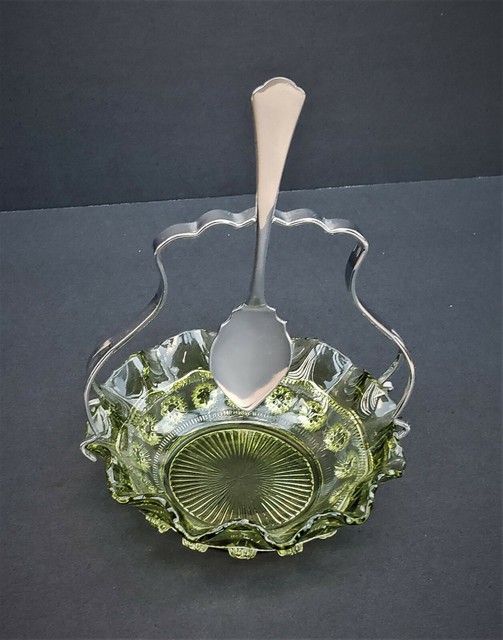 Beautiful & Unique Antique Basket Glass Saucer Bowl with Metal Handle