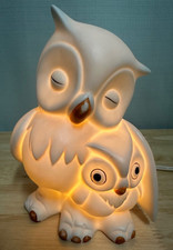 Vintage Ceramic White Owl and Baby Nightlight