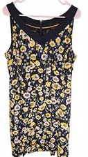 Jones New York Women's Floral Print Pleated A-Line Dress Navy Blue Size 14