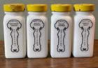 set of 4 Vintage Griffith's Milk Glass Art Deco Seasoning Spice Jars, Yellow lid