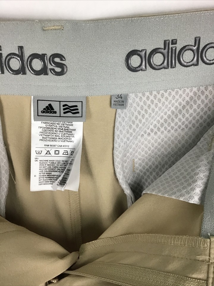 Adidas Mens Golf Pants Sz 34 Flat Front Khaki Beige Climalite eBay