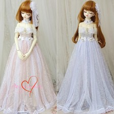 1/4 1/3 BJD Clothes Retro Elegant Lace Long Dress + Head Pin + Choker Pink/Blue