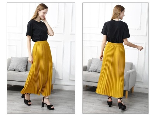 M-L Pleated Midi Long Skirt Korean / Japanese Casual High Waist Fashion Wear NEW - Picture 10 of 21