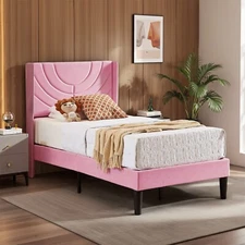 VECELO Twin Full Queen Bed Frame Platform with Upholstered Headboard Wooden Slat